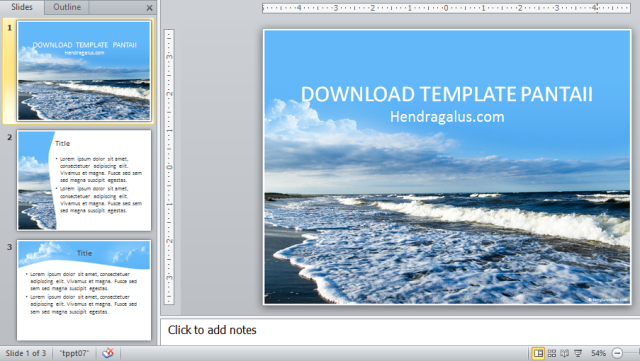 download template powerpoint, ppt, biru, pantai, ombak